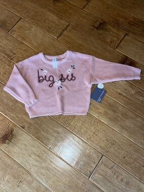 NWT Toddler Dusty Pink 'big sis' Knit Sweater with Floral Embroidery 3T